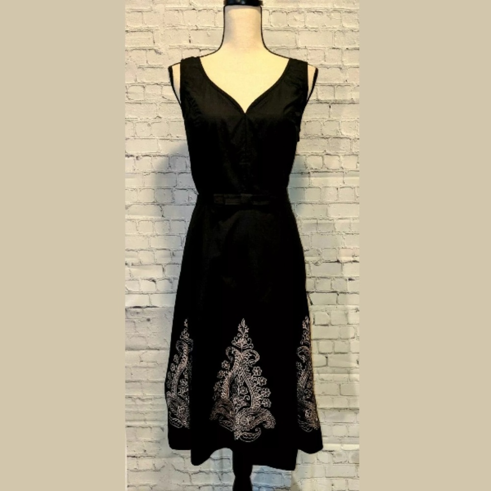 eShakti Dress Size 14 Black Embroidered Belted